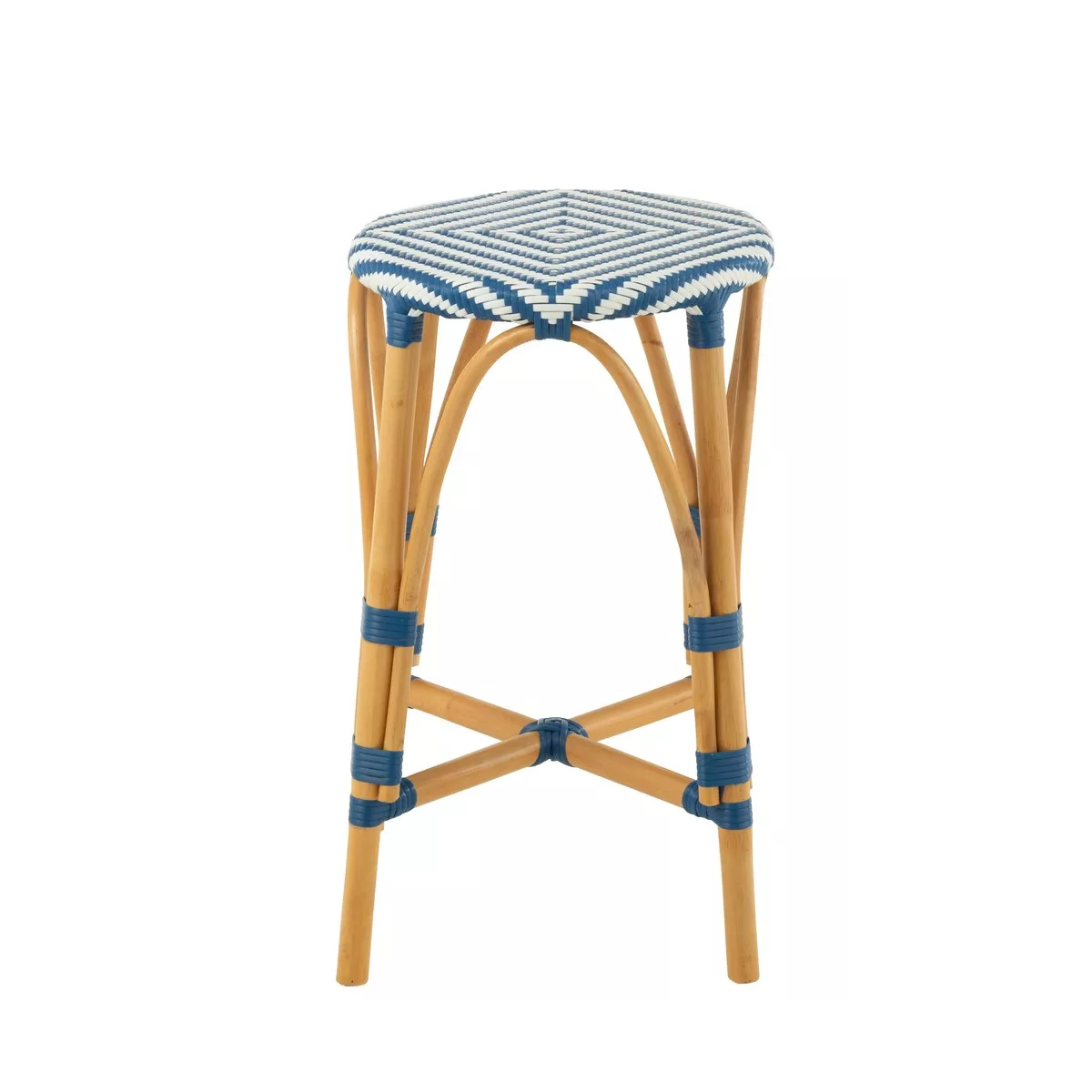 Tabouret de bar Bistrot Jili Rotin Bleu et Blanc
