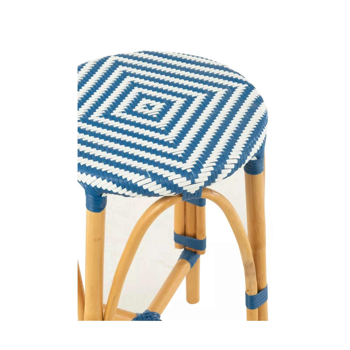 Tabouret de bar Bistrot Jili Rotin Bleu et Blanc