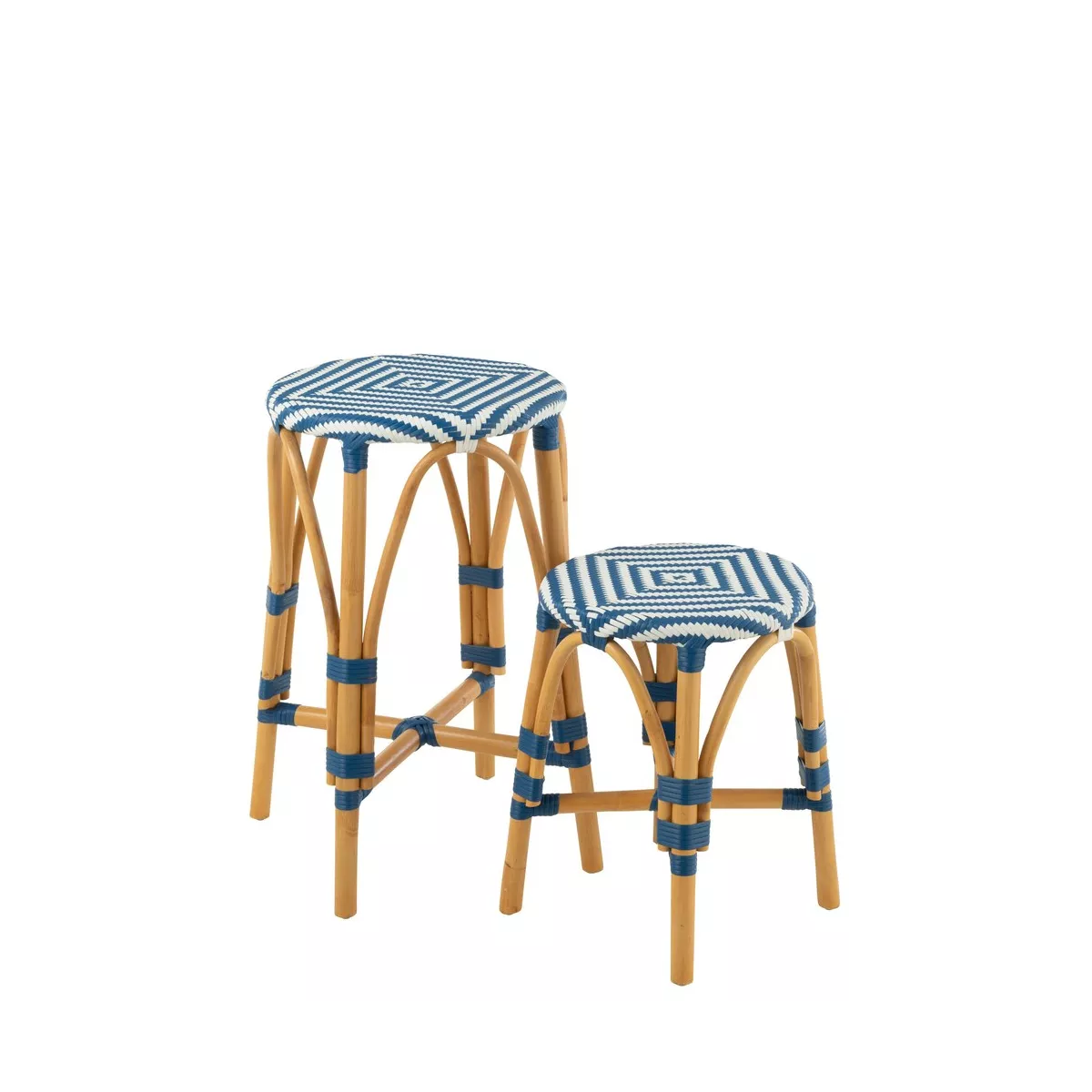 Tabouret de bar Bistrot Jili Rotin Bleu et Blanc