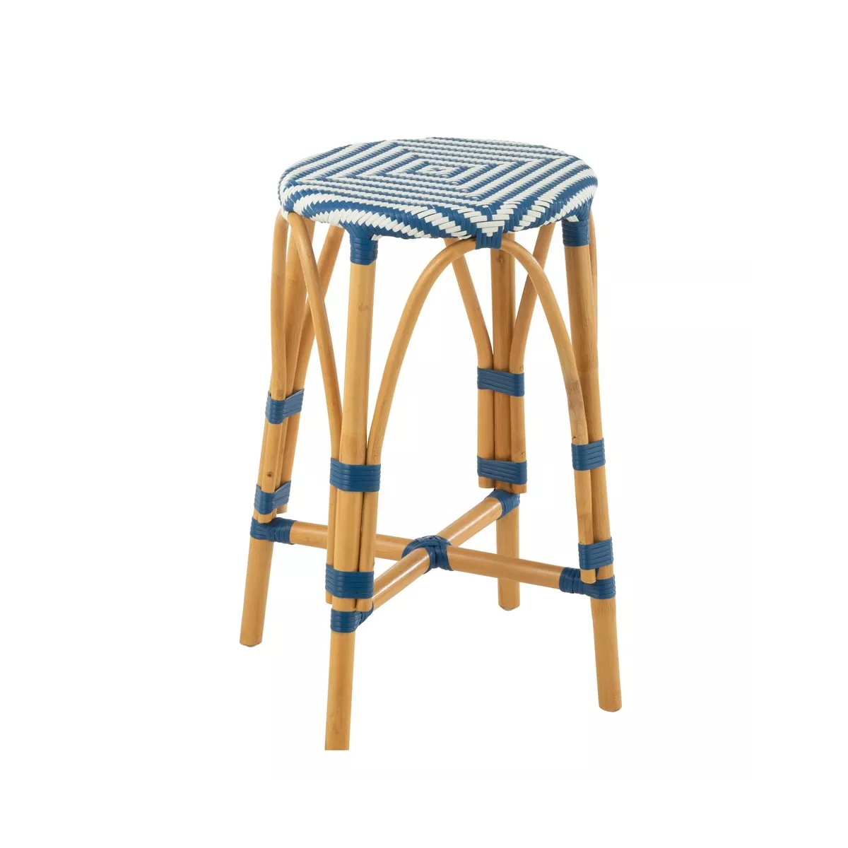Tabouret de bar Bistrot Jili Rotin Bleu et Blanc