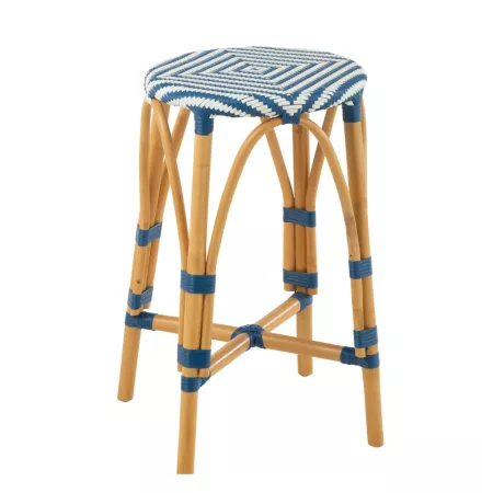 Tabouret de bar Bistrot Jili Rotin Bleu et Blanc