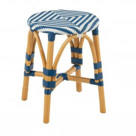 Tabouret Bistrot Jili Rotin Bleu et Blanc