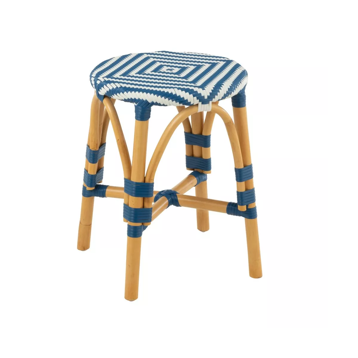 Tabouret Bistrot Jili Rotin Bleu et Blanc