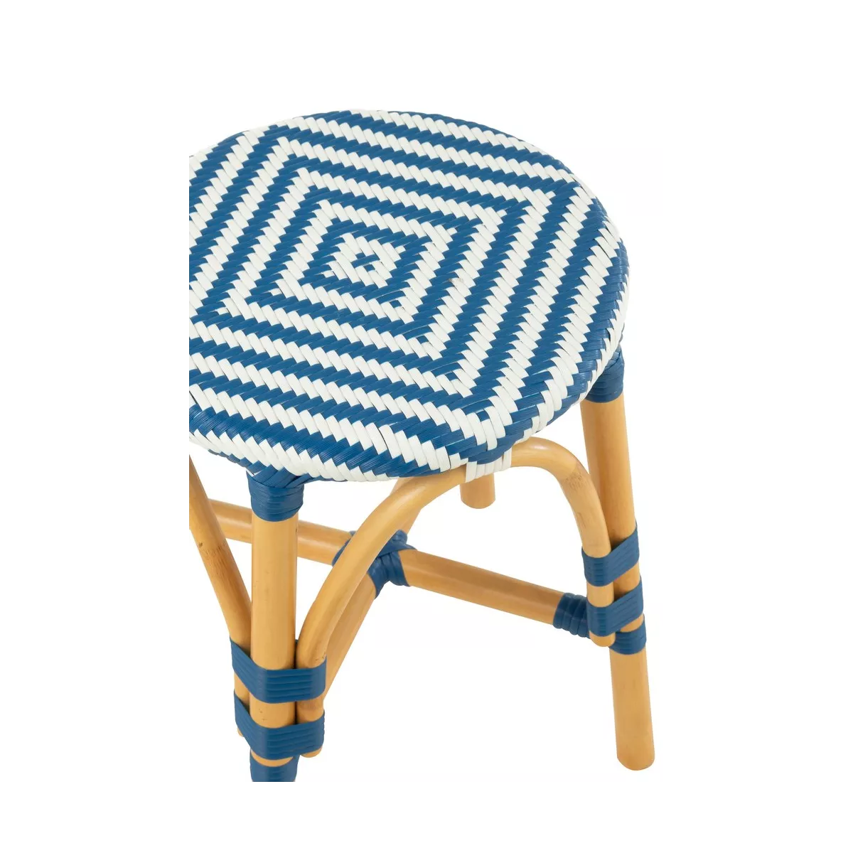 Tabouret Bistrot Jili Rotin Bleu et Blanc