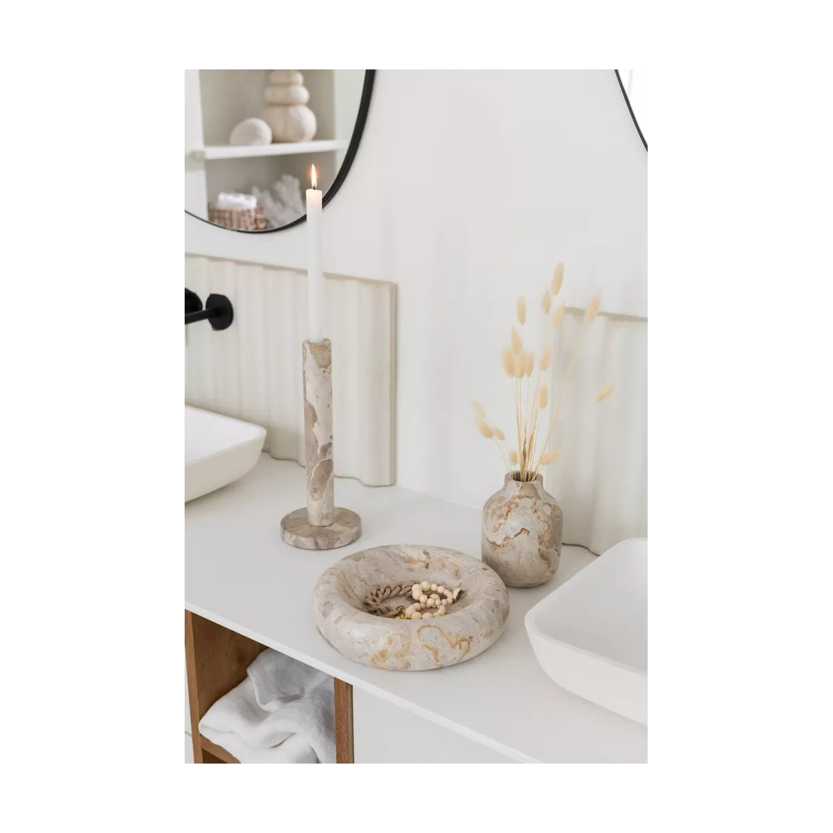 Photophore Marbre Beige H.40cm