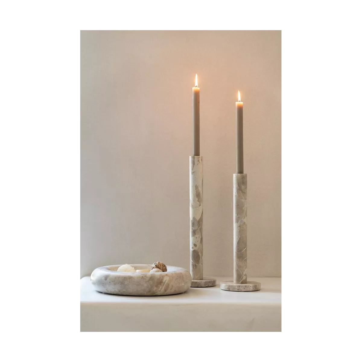 Photophore Marbre Beige H.35cm