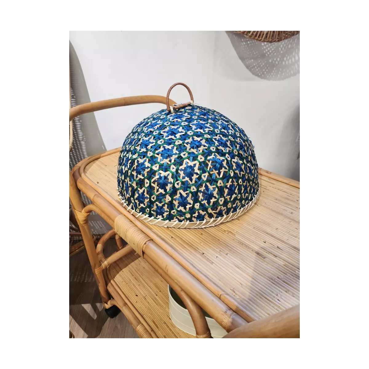 Cloche Rotin Bleu 35x35