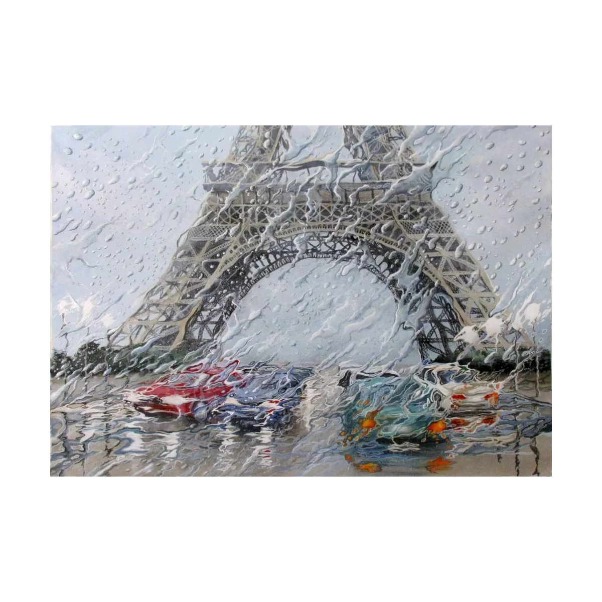 Tableau Tour Eiffel sous la pluie 130x90