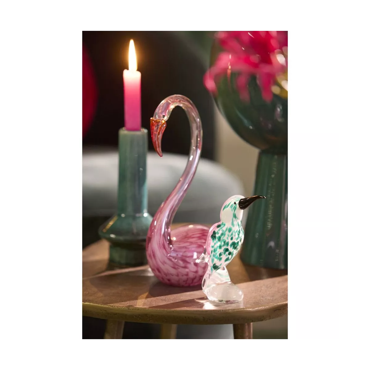 Cygne Rose en pate de verre 17x29