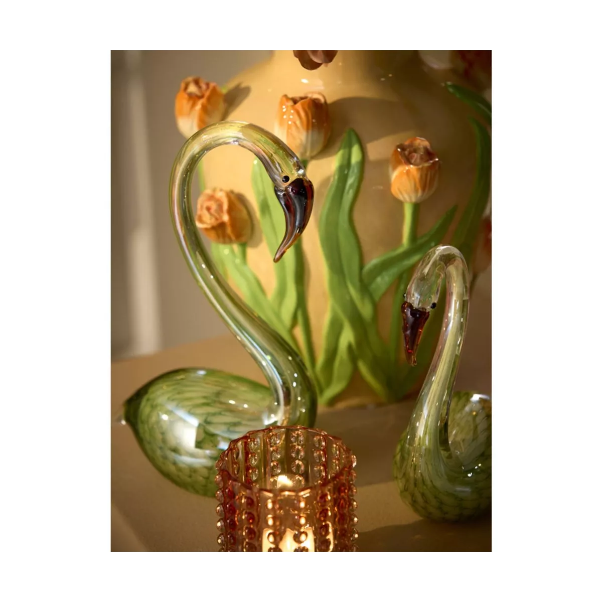 Cygne Vert en pate de verre 17x29