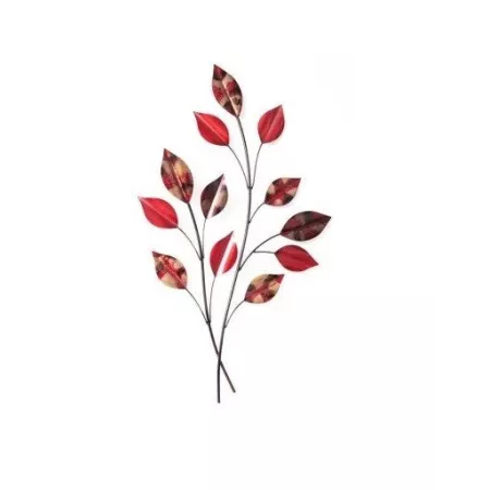 Déco Murale Métal Feuilles Rouges 40x69