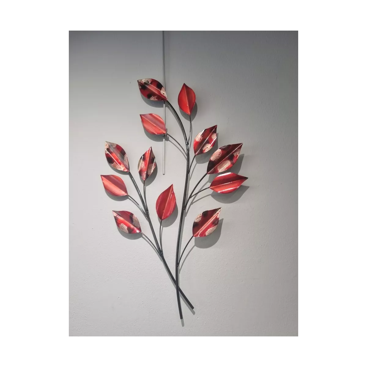 Déco Murale Métal Feuilles Rouges 40x69