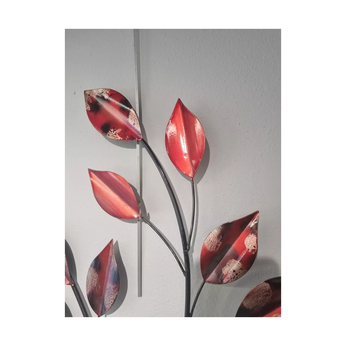 Déco Murale Métal Feuilles Rouges 40x69