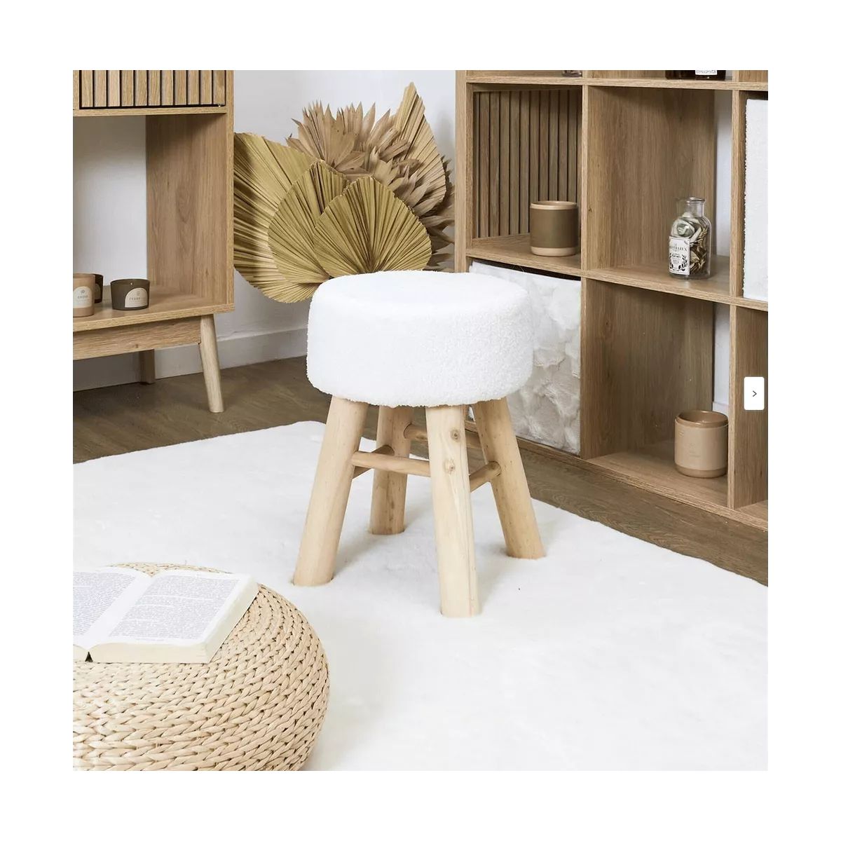 Tabouret en Bouclette Blanche H.45cm