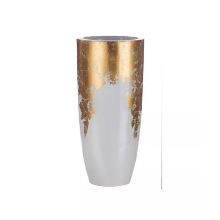 Vase Résine Cône Blanc/Or h.76