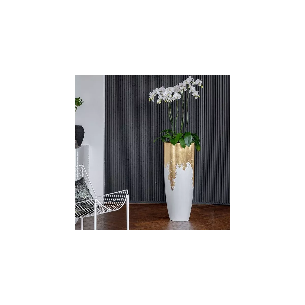 Vase Résine Cône Blanc/Or h.100