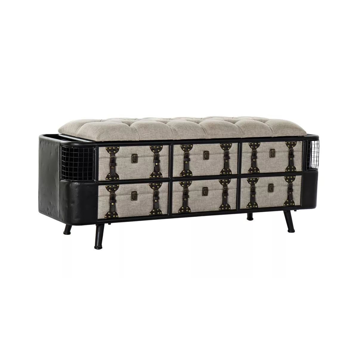 Banquette coffre Metal et Tissu Lin-Beige 120x40
