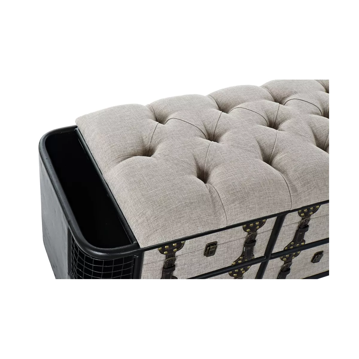 Banquette coffre Metal et Tissu Lin-Beige 120x40