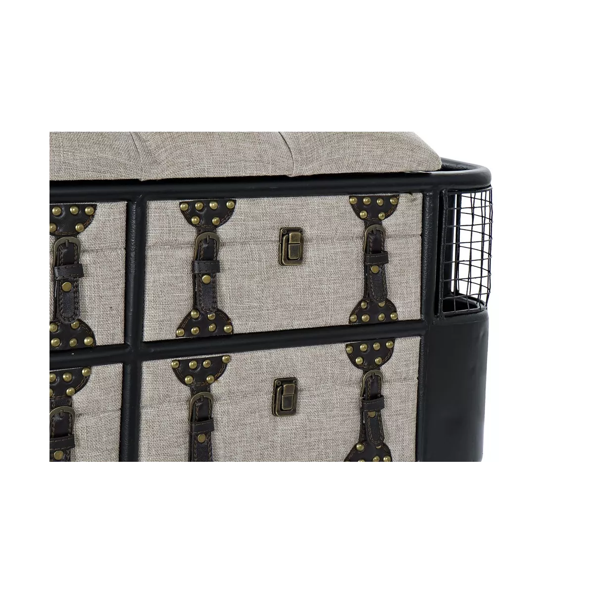 Banquette coffre Metal et Tissu Lin-Beige 120x40