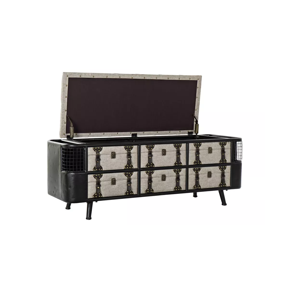 Banquette coffre Metal et Tissu Lin-Beige 120x40