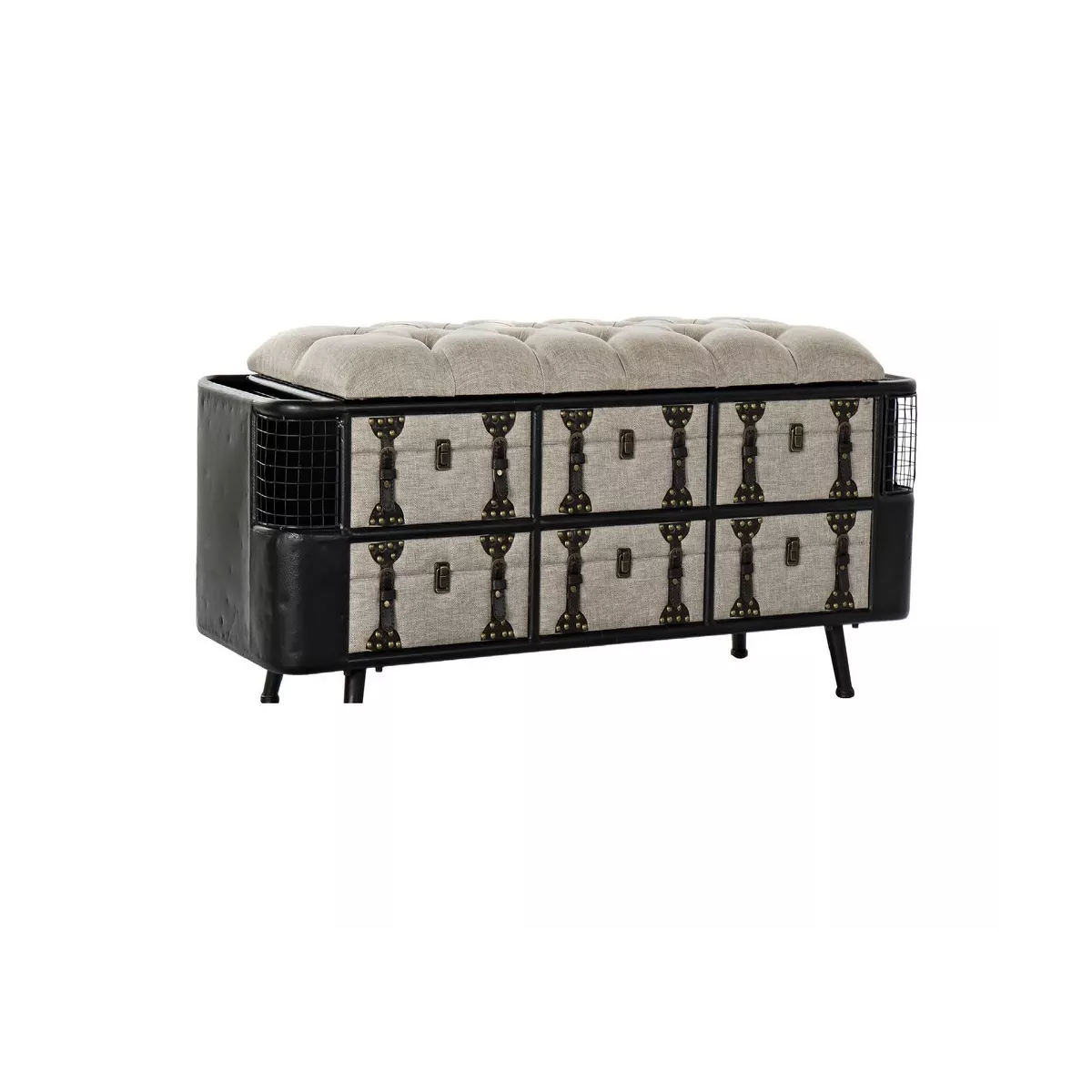 Banquette coffre Metal et Tissu Lin-Beige 120x40