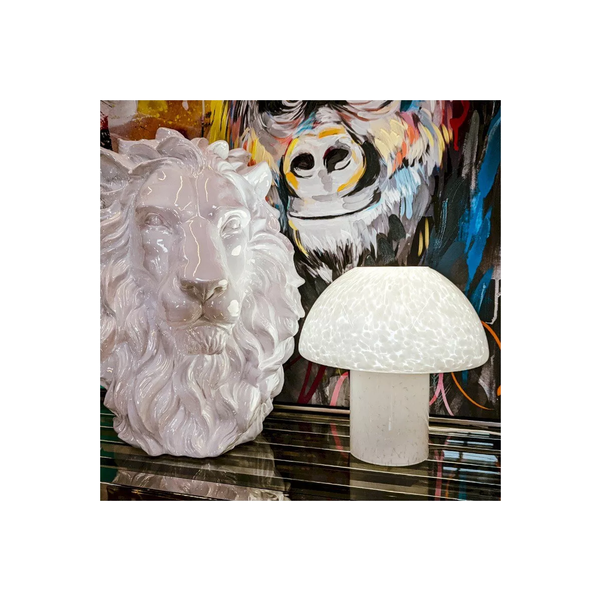 Lampe Champignon en Verre Blanc H.25cm