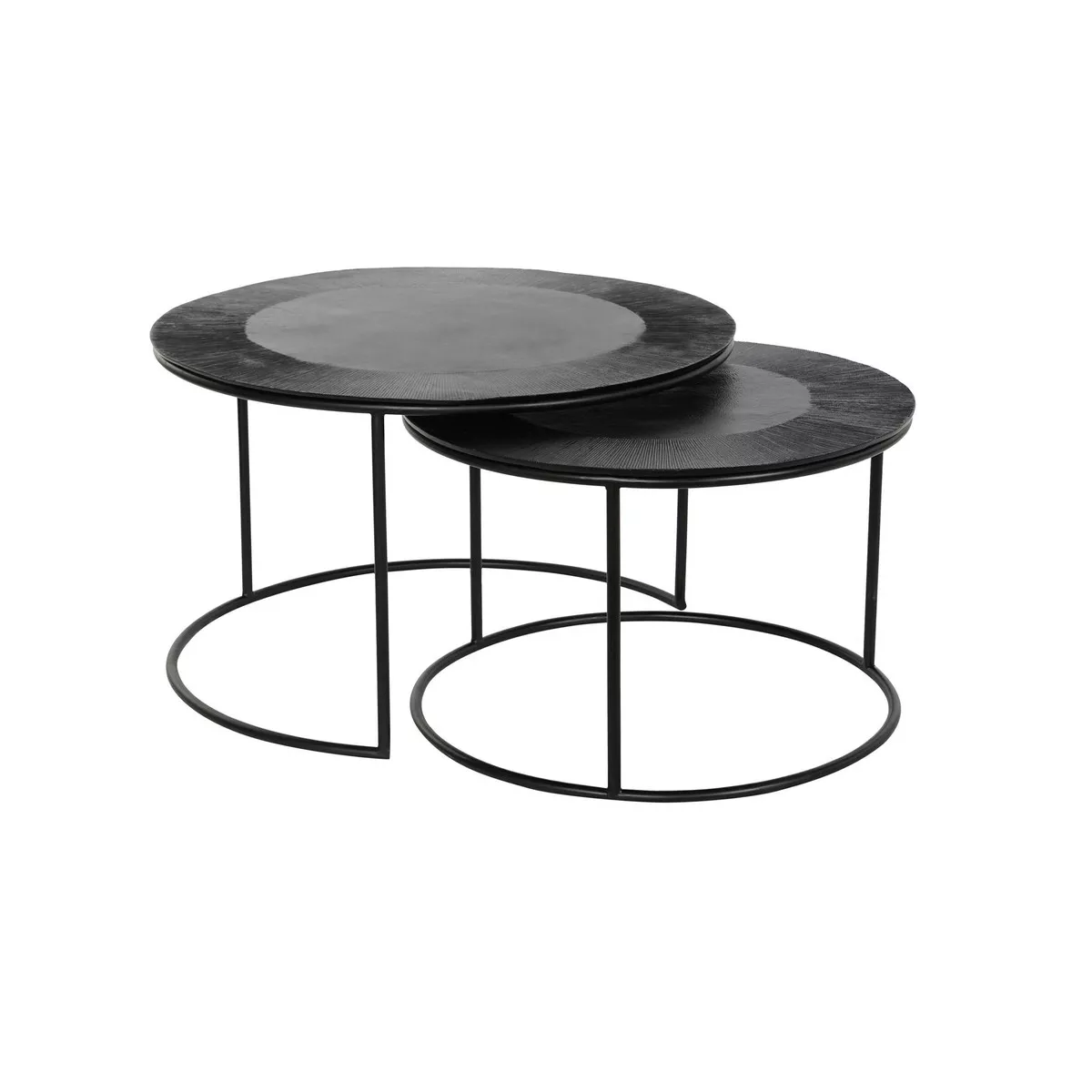 Série de 2 Tables Basses Gigognes Noires Striées