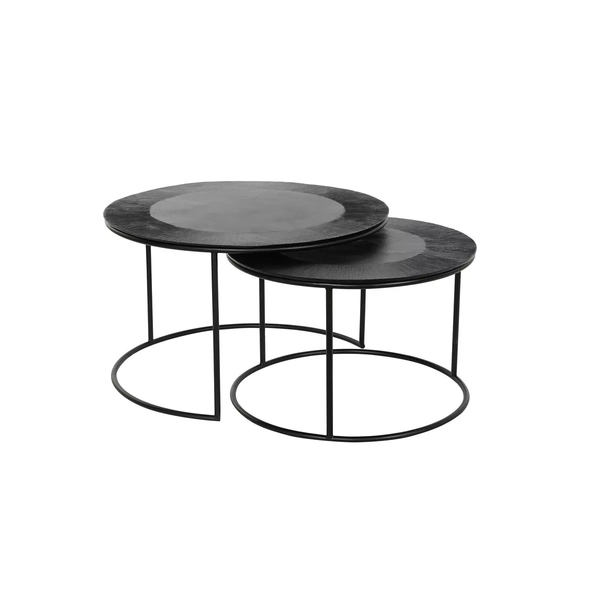 Série de 2 Tables Basses Gigognes Noires Striées