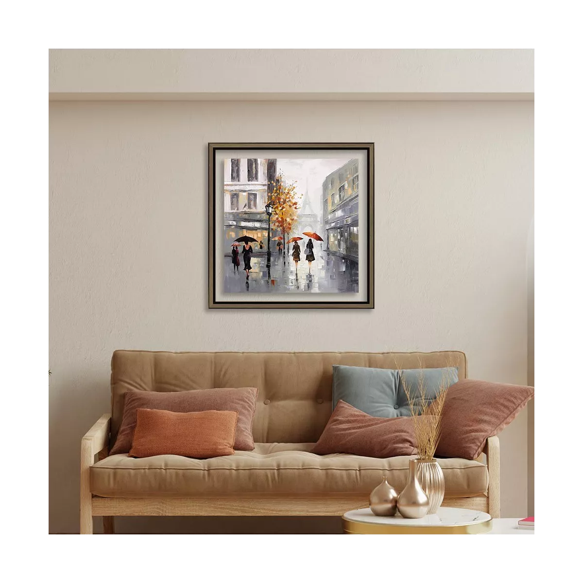 Tableau Promenade sous la pluie à Paris 60x60