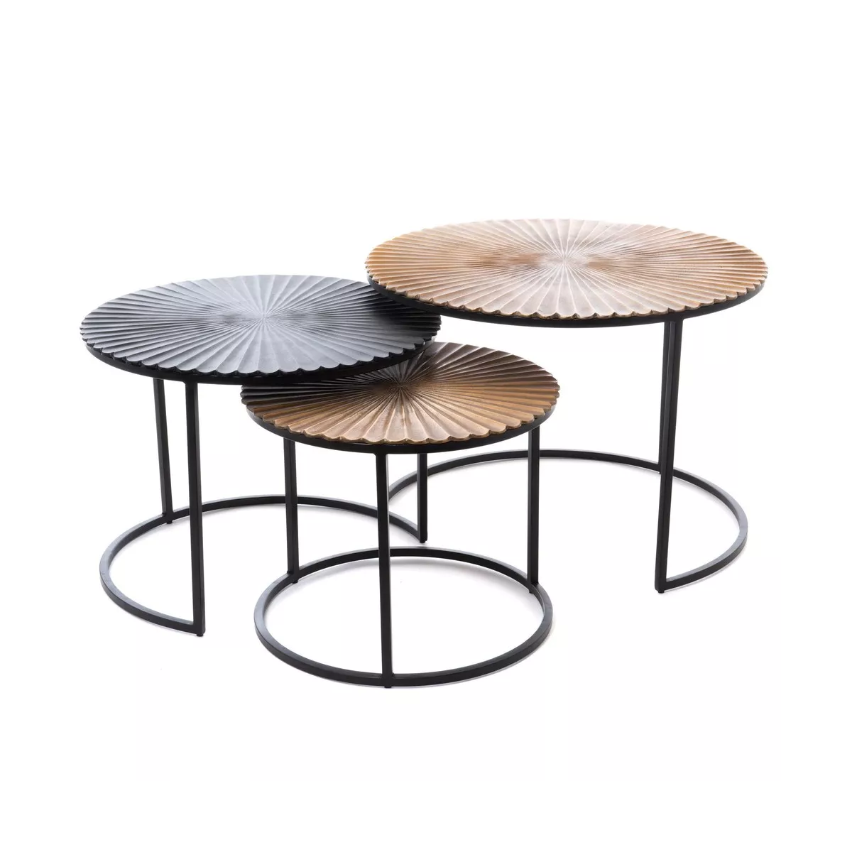 Série de 3 Tables Basses Fleur en Aluminium