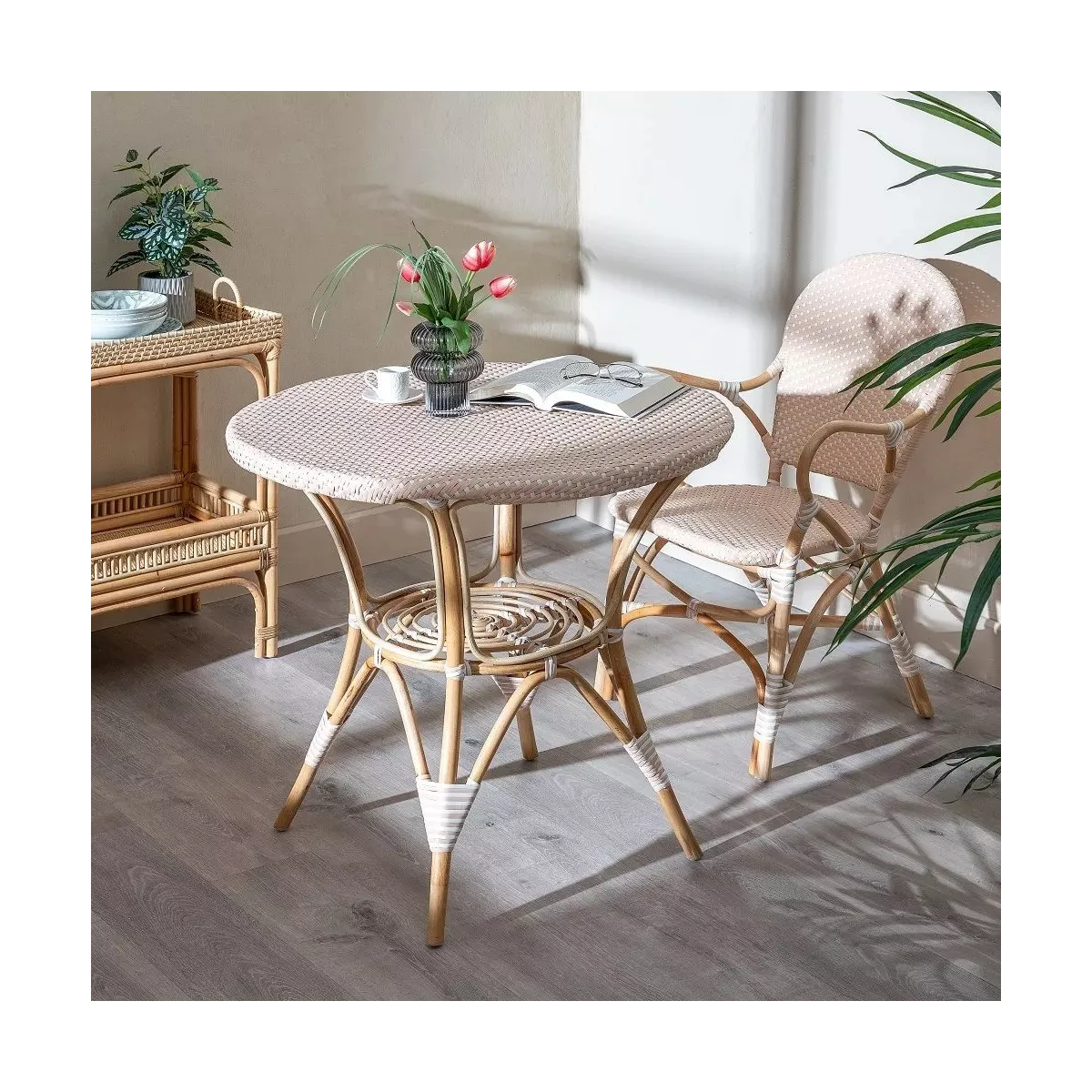Table Bistrot Rotin Olivia Beige 81cm