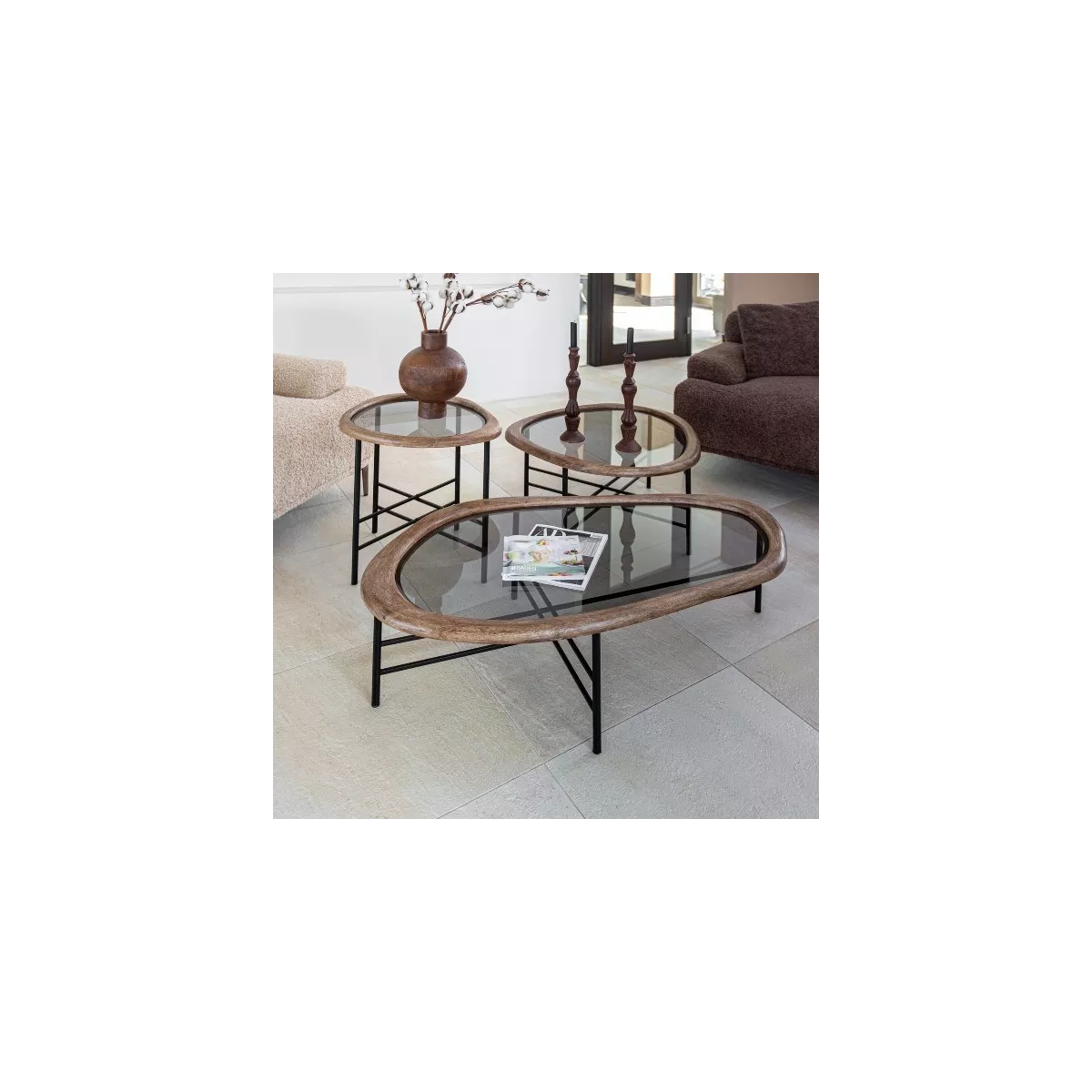 Table Basse Goutte Bois et Métal 76x81