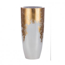 Vase Résine Cône Blanc/Or h.76