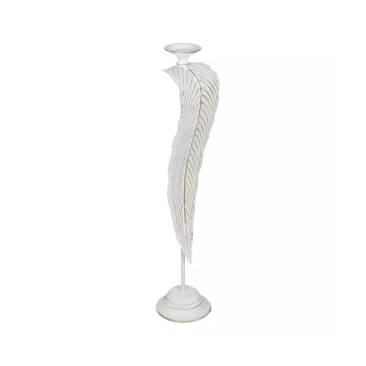 Bougeoir Feuille Métal Blanc H.90cm