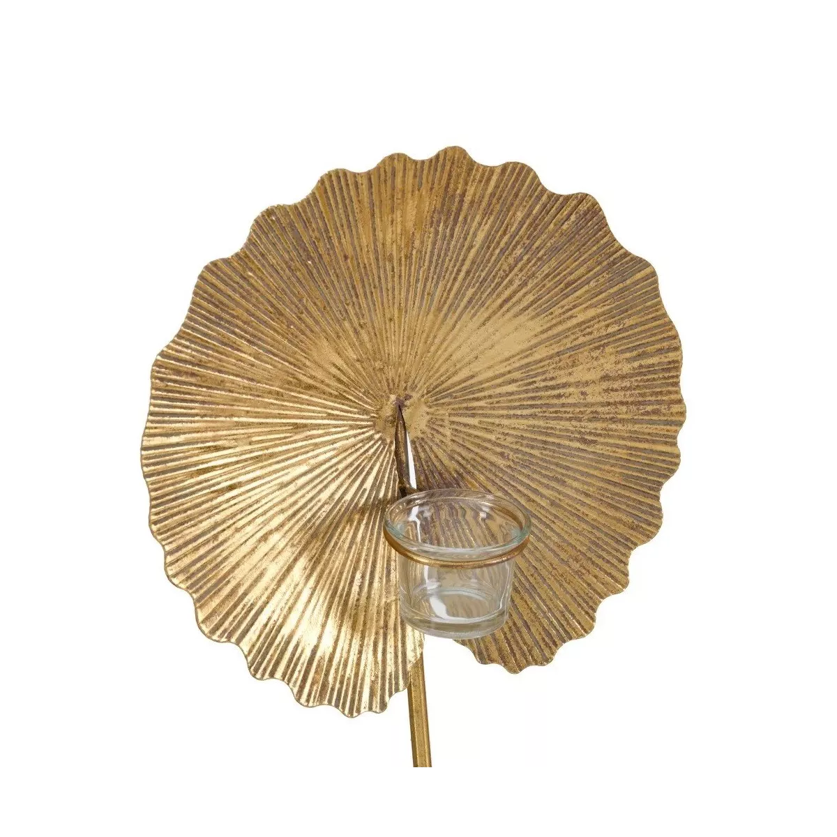 Bougeoir Feuille Métal Or H.42cm