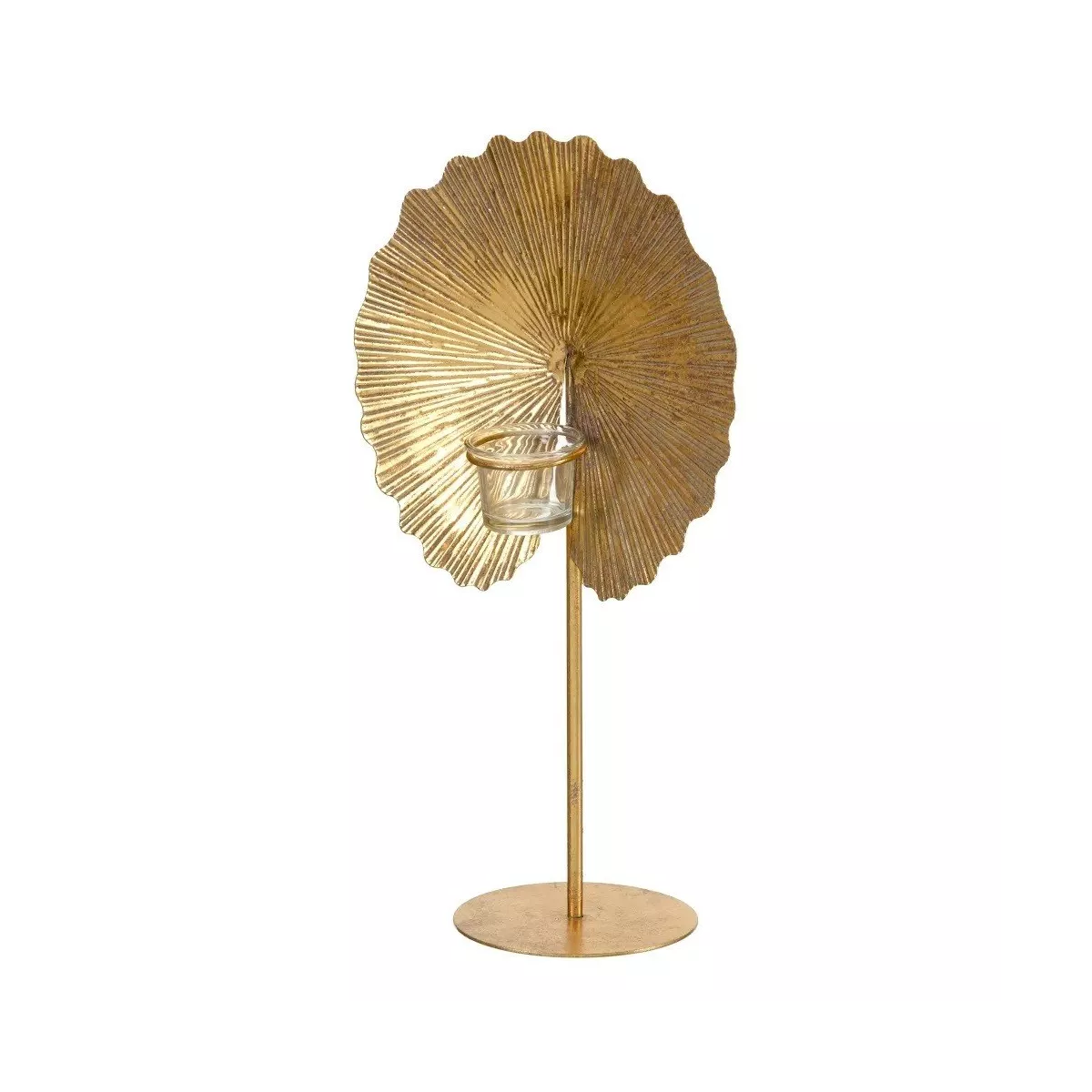 Bougeoir Feuille Métal Or H.42cm