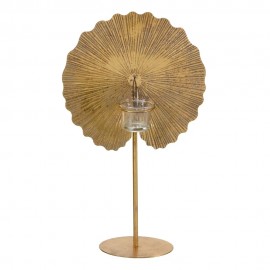 Bougeoir Feuille Métal Or H.42cm