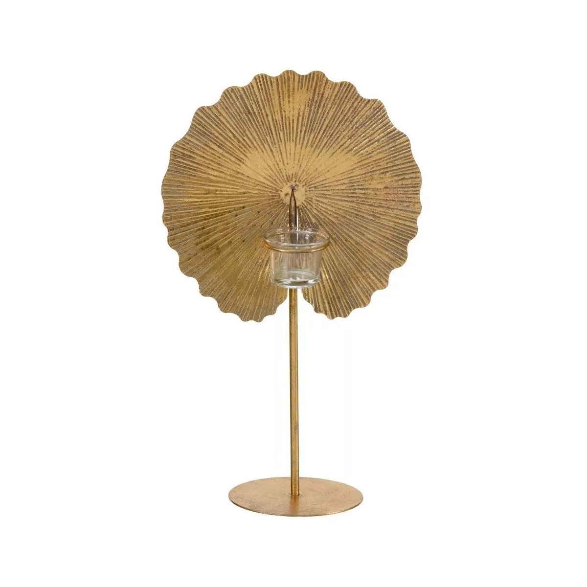 Bougeoir Feuille Métal Or H.42cm