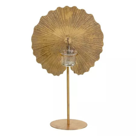 Bougeoir Feuille Métal Or H.42cm