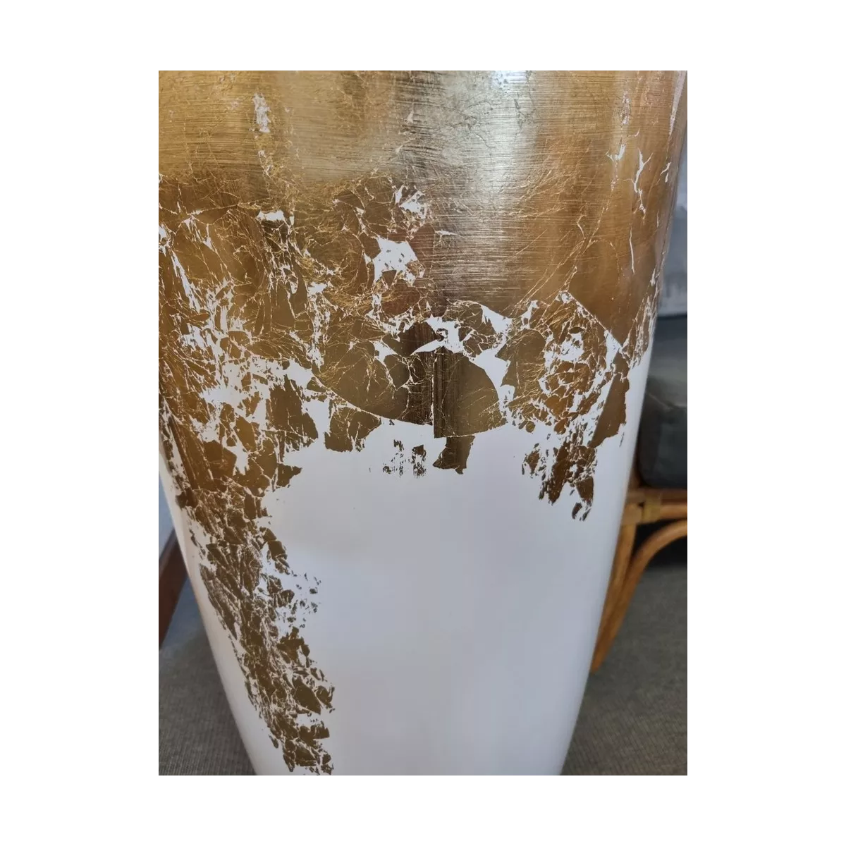 Vase Résine Cône Blanc/Or h.76