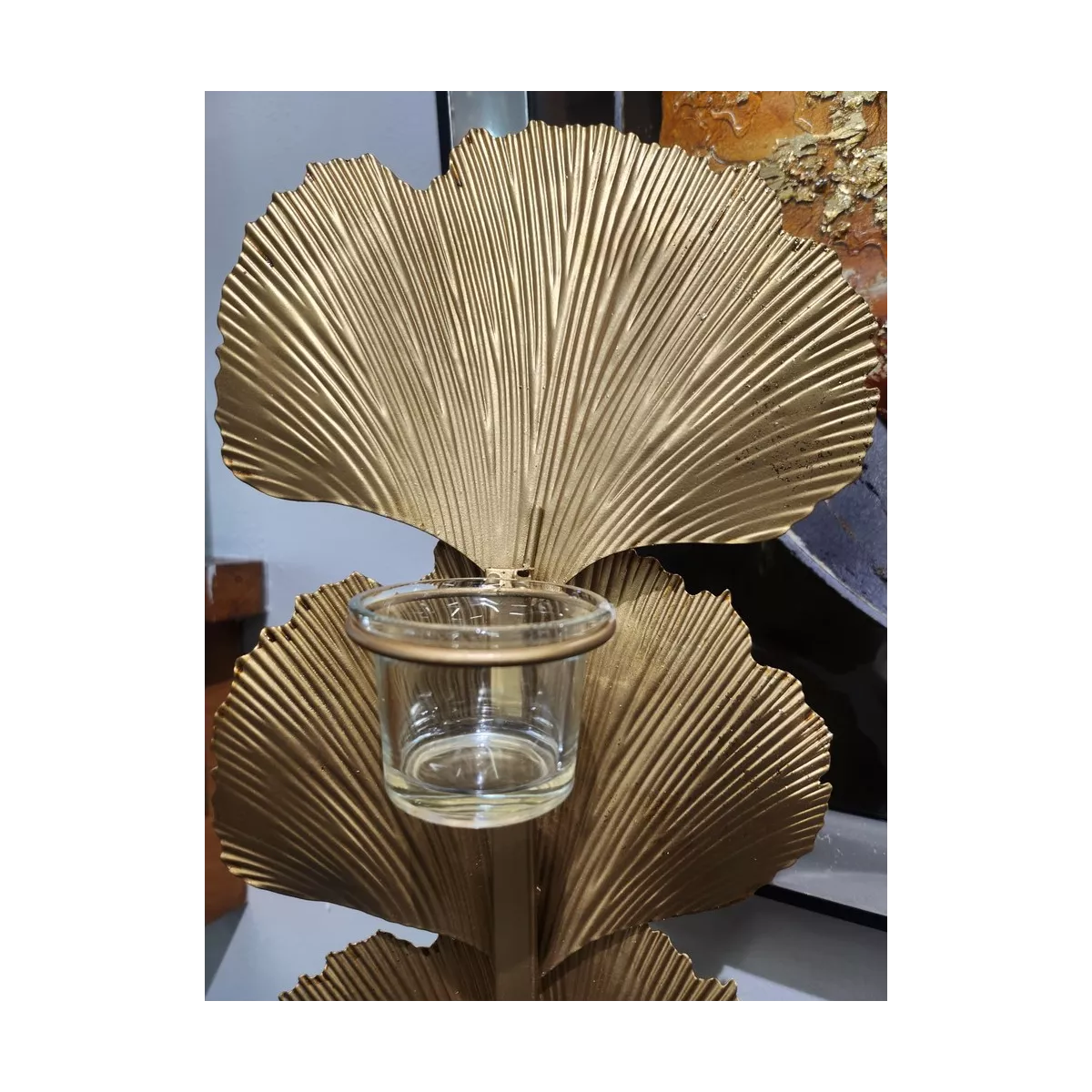 Bougeoir Feuille Métal Or H.63cm