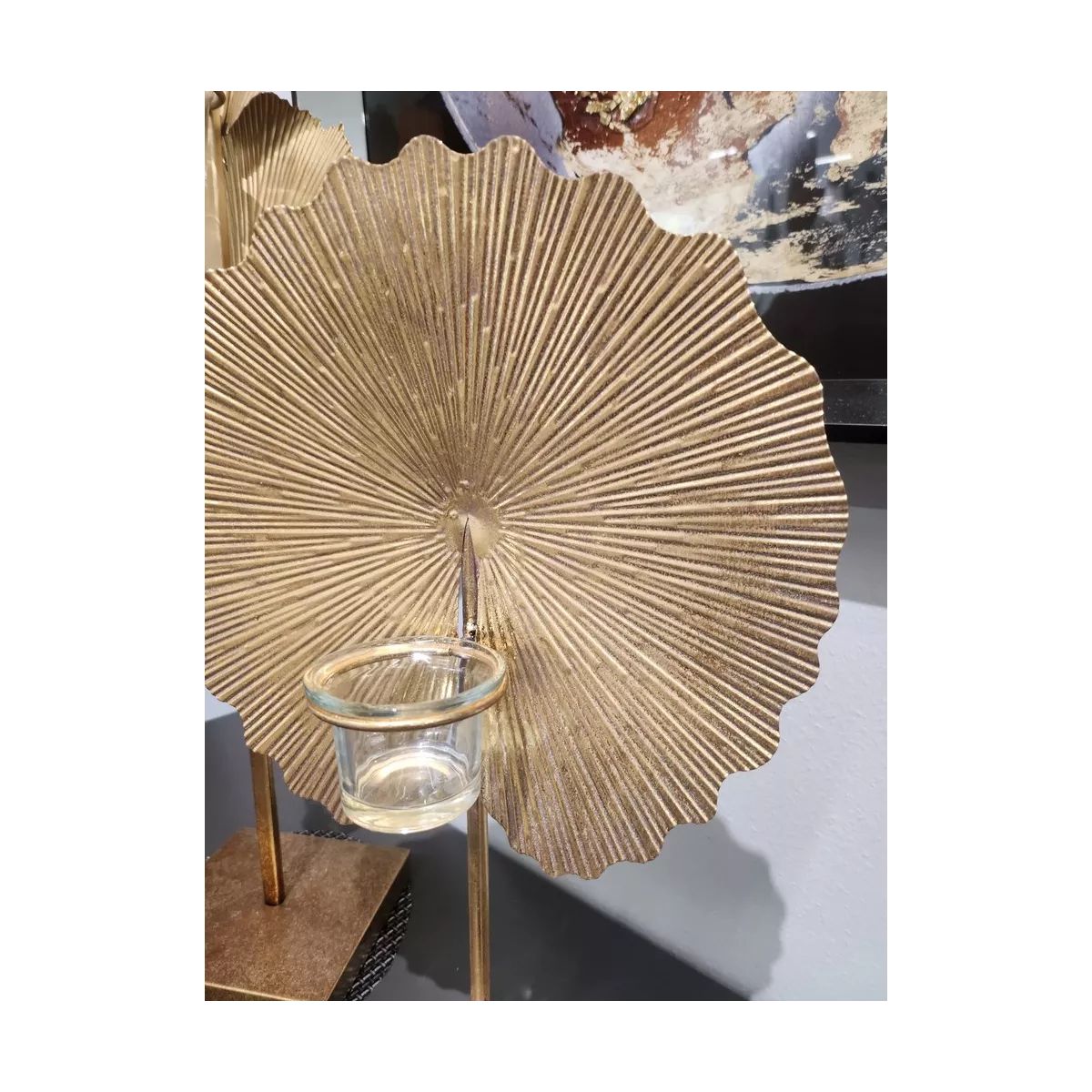 Bougeoir Feuille Métal Or H.42cm