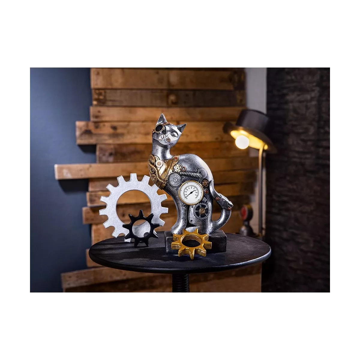 Chat sur Socle Steampunk