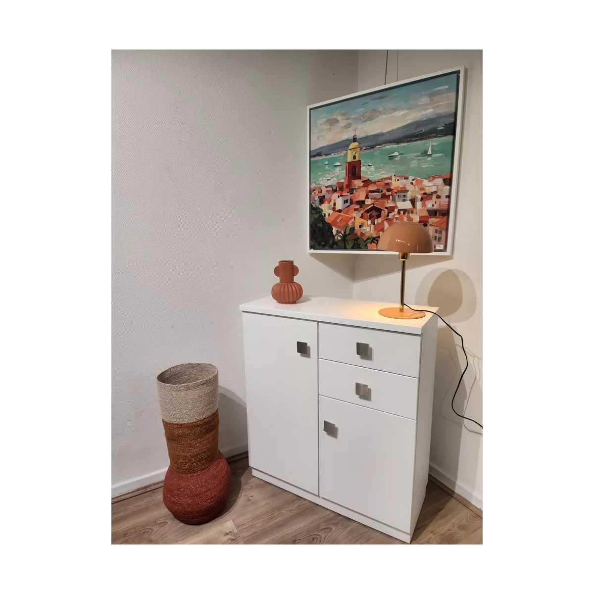 Meuble Naxos Blanc 84x37 : 2 Portes et 2 Tiroirs
