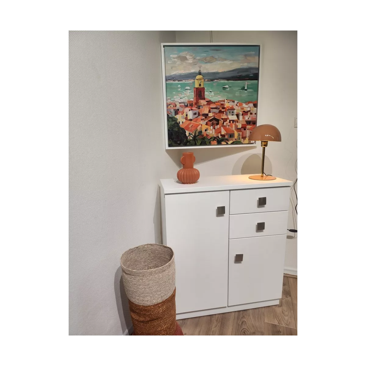 Meuble Naxos Blanc 84x37 : 2 Portes et 2 Tiroirs