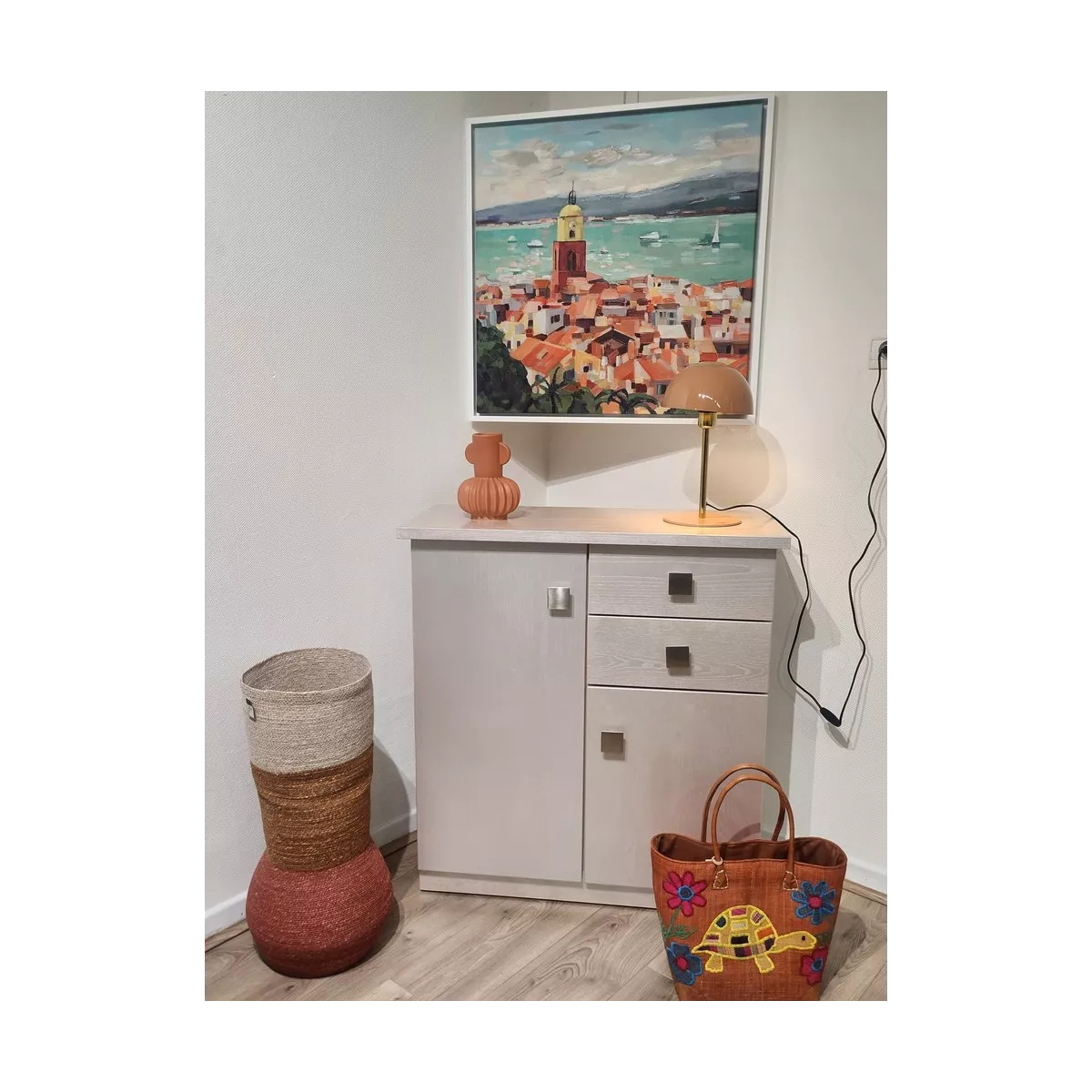 Meuble Naxos Nacre 84x37 : 2 Portes et 2 Tiroirs