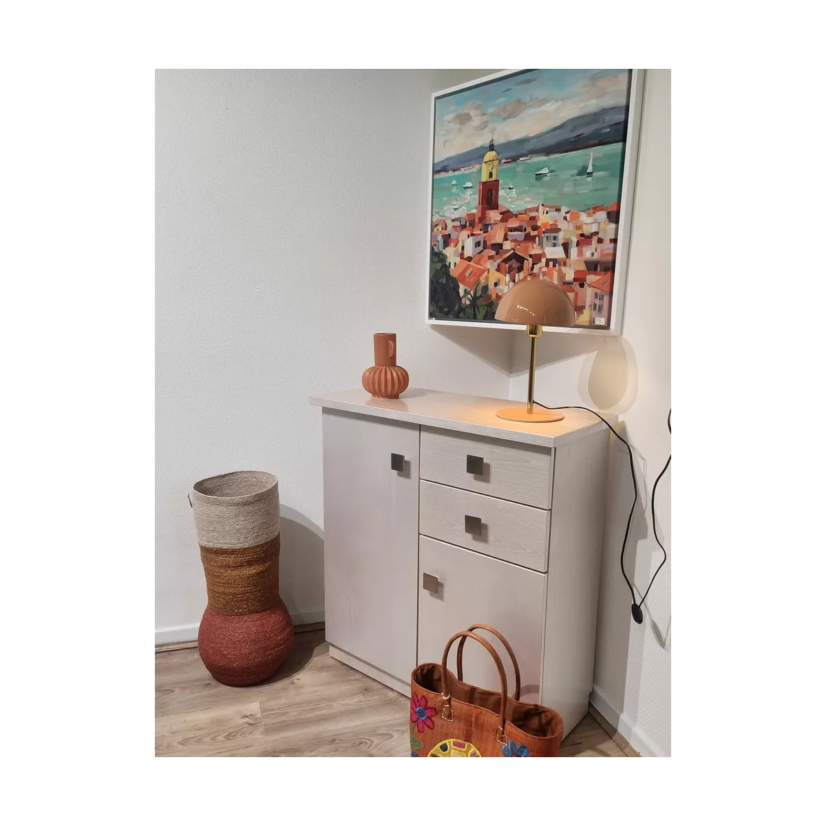 Meuble Naxos Nacre 84x37 : 2 Portes et 2 Tiroirs