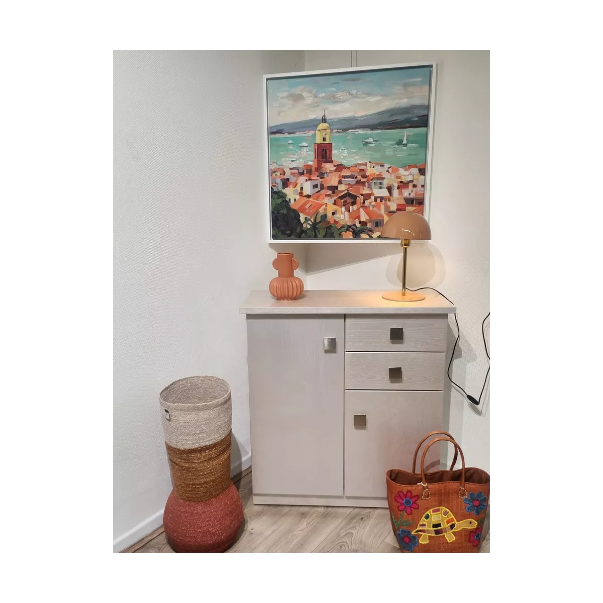 Meuble Naxos Nacre 84x37 : 2 Portes et 2 Tiroirs