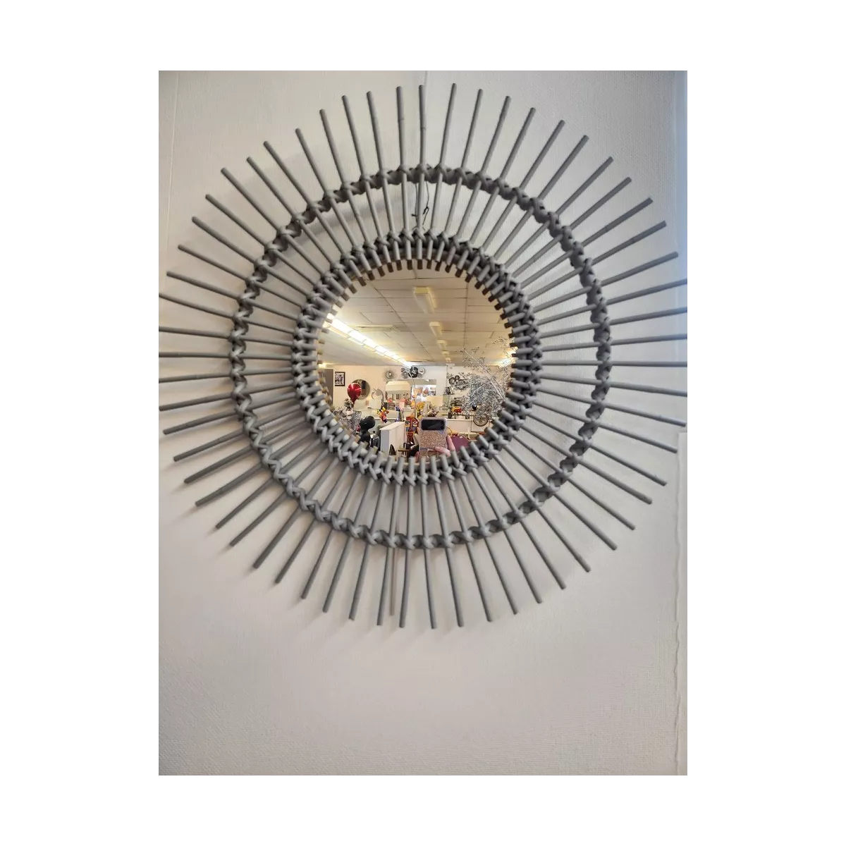 Miroir Soleil Rotin Gris 70x70