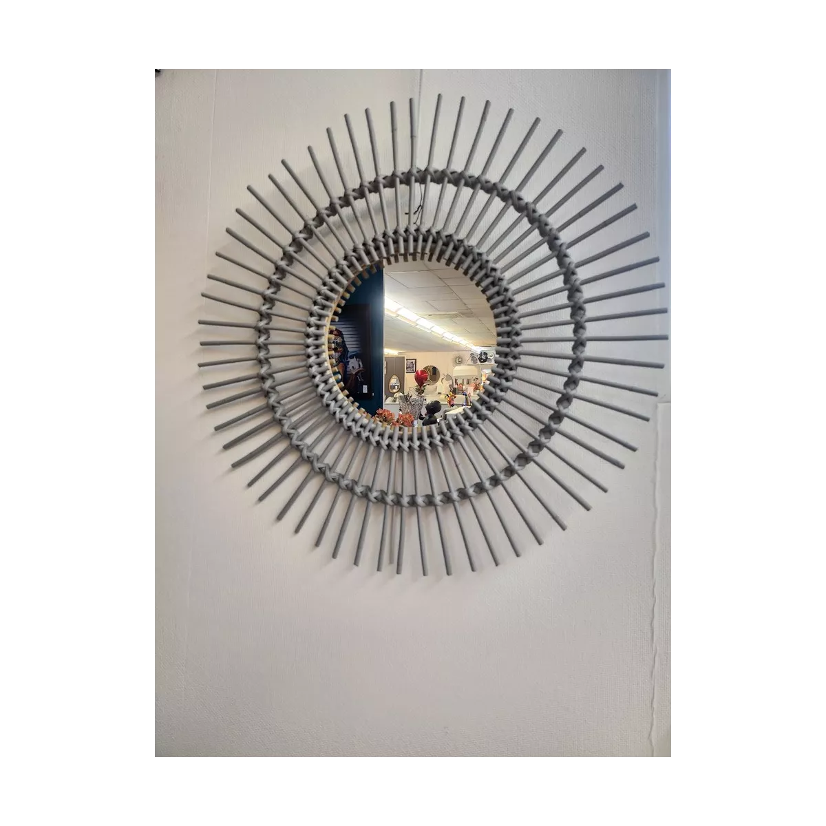 Miroir Soleil Rotin Gris 70x70